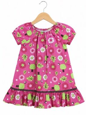 Chez Ami Girls Dress Sz 4 Patsy‎ Aiken Peony Pink Floral Twill Green Brown NEW